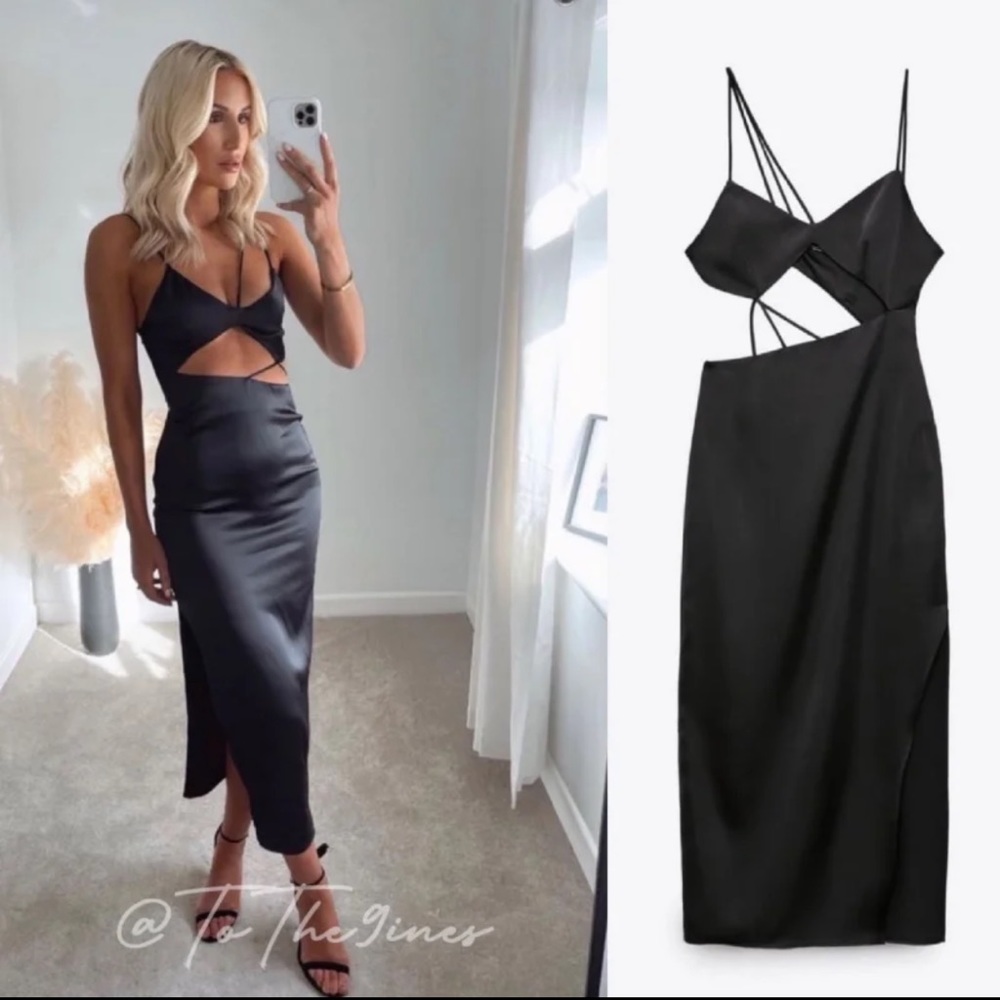 Zara Black Cut Out Satin Effect Dress